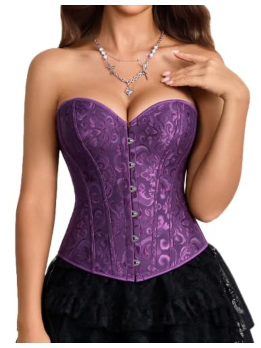 Overbust Corset Top Steel Boned Strapless Bustier Lace-Up Waist Lingerie